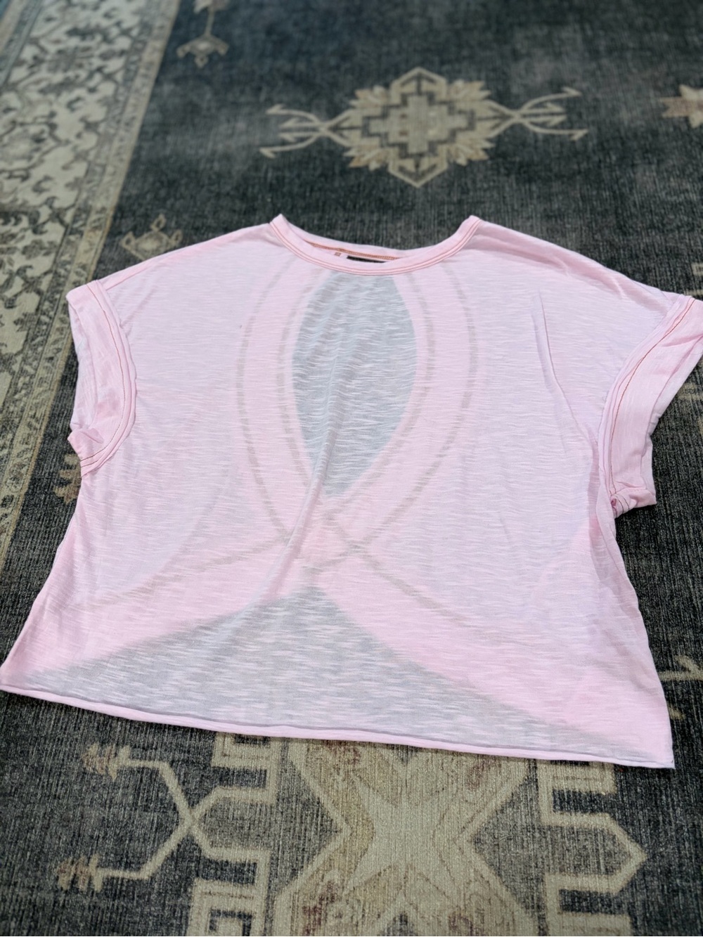 Light Pink Women's Short Sleeve Crewneck Top with open Keyhole back